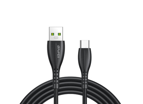 كابل AWEI CL-115 USB من النوع C، سلك شحن سريع 2.4 أمبير (1 متر) - أسود